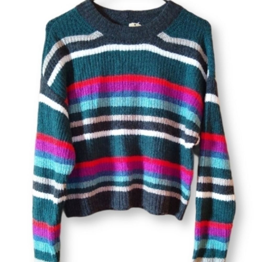 AEO Multicolor Striped Cropped Sweater Size Small